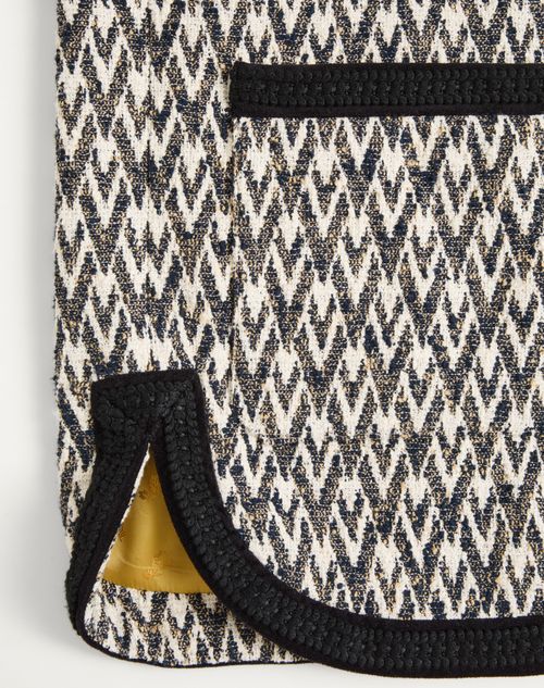 Valentino - Valentino Bouclé Wool Jacket With Toute La V Jacquard Pattern - Navy/beige - Man - Outerwear