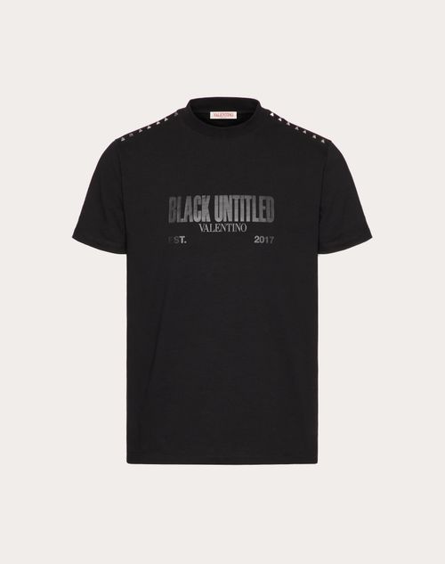 Valentino - Cotton T-shirt With Black Untitled Print And Studs - Black - Man - T-shirts And Sweatshirts