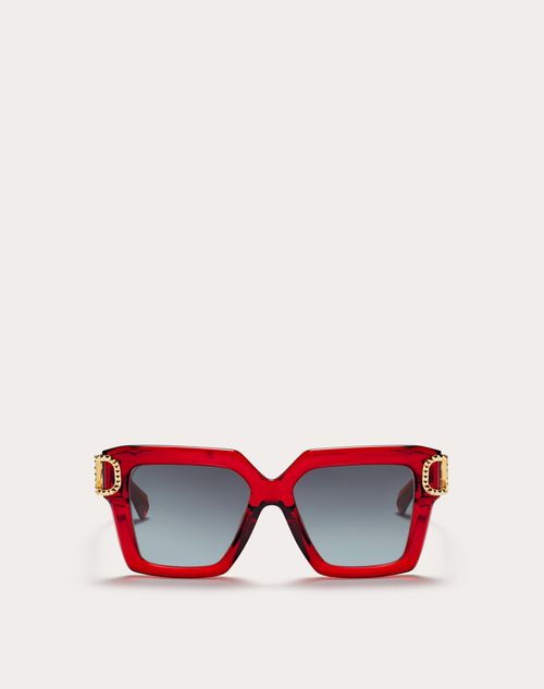 Valentino - Monture Butterfly Oversize En Acétate V-uno - Rouge - Femme - Lunettes De Soleil