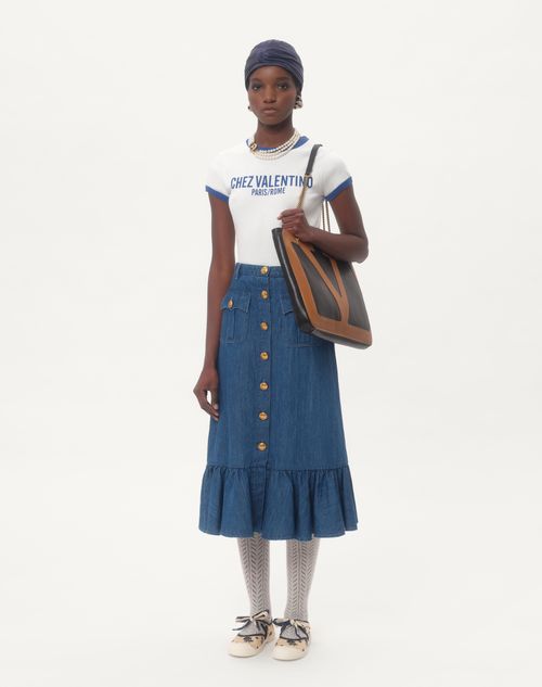 Valentino - Jersey Cotton T-shirt - Ivory/electric Blue - Woman - T-shirts And Sweatshirts