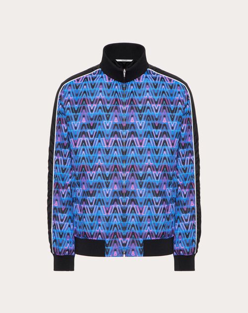 Valentino - Nylon Jacket With V Neon Optical Print - Navy/multicolor - Man - Man Ready To Wear Sale