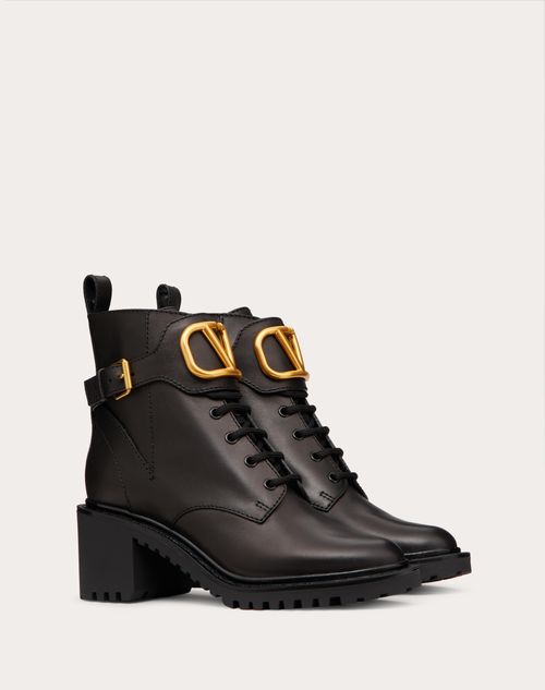 Valentino Garavani - Vlogo Signature Calfskin Combat Boot 70 Mm - Black - Woman - Boots&booties - Shoes