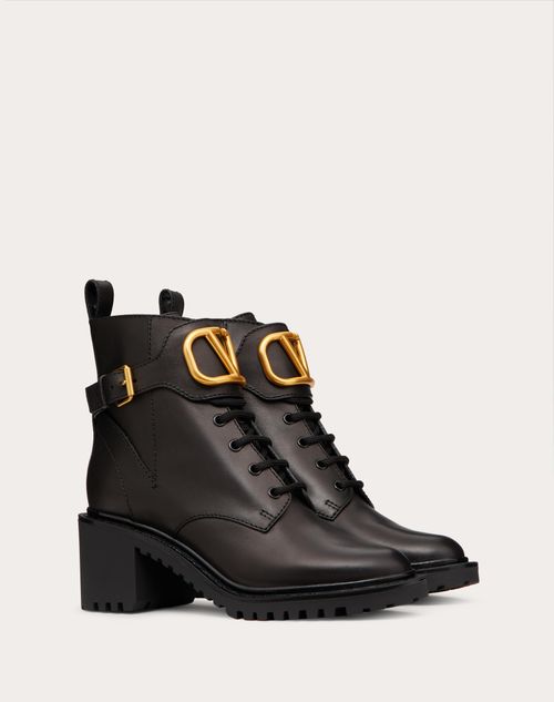 Valentino Garavani - Vlogo Signature Calfskin Combat Boot 70 Mm - Black - Woman - Shoes