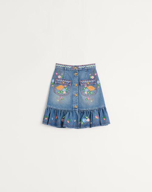 Valentino - Embroidered Denim Skirt - Denim - Woman - Denim