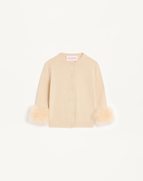 Valentino - Cardigan With Feathers - Birch - Woman - Knitwear