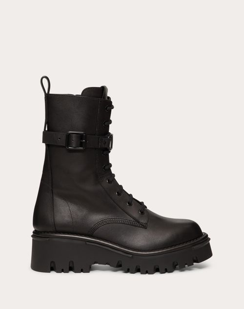 Valentino Garavani - Campsite Calfskin Combat Boot 50 Mm - Black - Woman - Boots&booties - Shoes