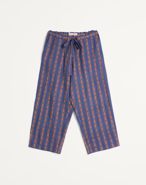 Valentino - Linen Pajama Pants With Voyage Imaginaire Print - Blue/orange - Man - Pants And Shorts