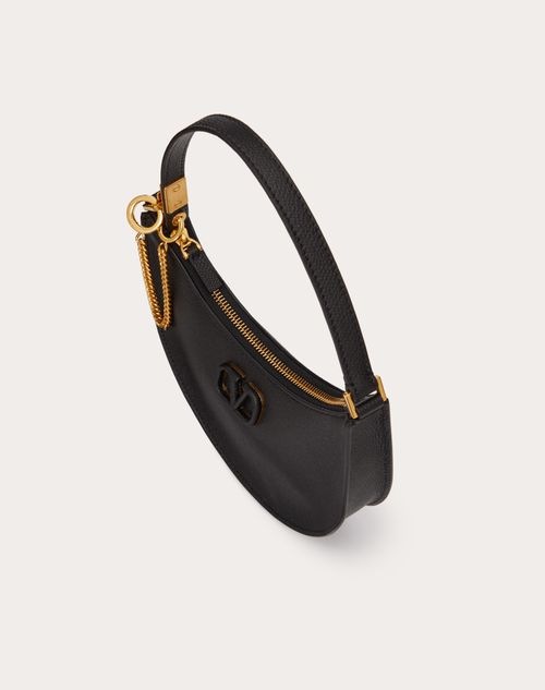 Mini Vlogo Signature Grainy Calfskin Hobo Bag for Woman in Black