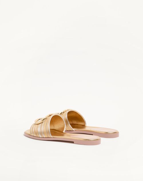 Valentino Garavani - Sandalo Slide Vlogo Signature Metallizzato Con Ricamo Cornely - Oro - Donna - Sandali
