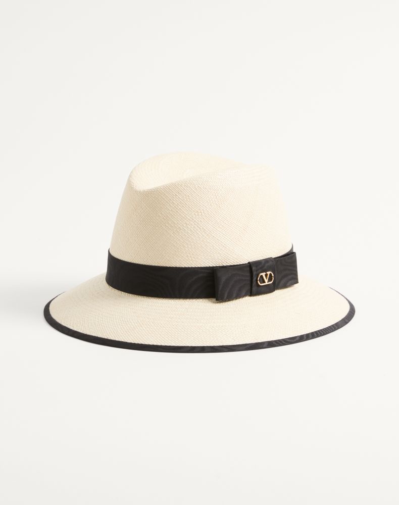 Valentino Garavani Vlogo Signature Straw Hat With Moiré Ribbon Woman Natural/Black 58