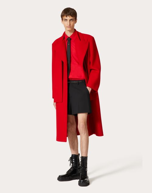 Valentino - Double-breasted Wool Coat With Scarf Collar - Red - Man - Shelf - Mrtw Black Tie