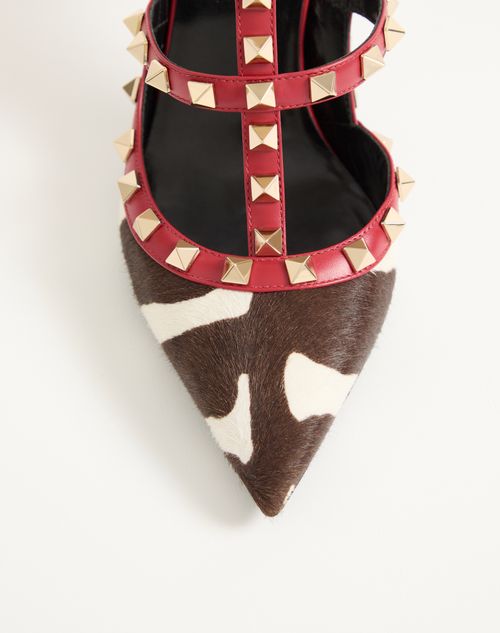 Valentino Garavani - Rockstud Pumps In Pony-effect Calfskin 100mm - White/marrone/red - Woman - Pumps