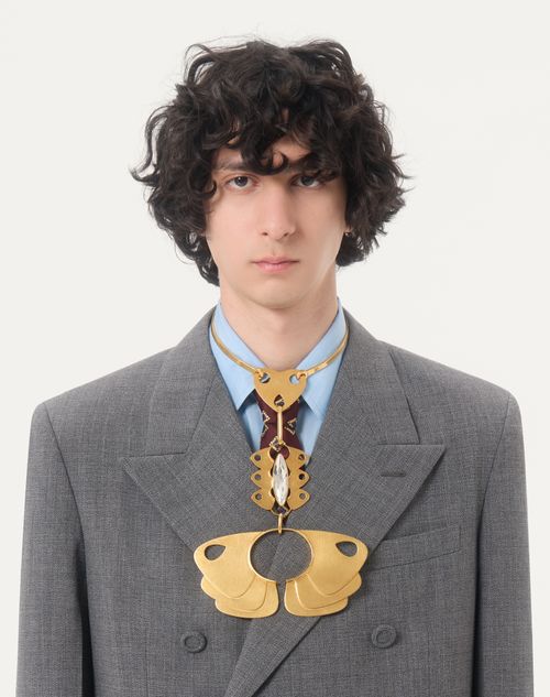 Valentino - Valentino Double-breasted Jacket In Mouliné Wool With Pressed Crease - Black/grey - Man - Coats And Blazers