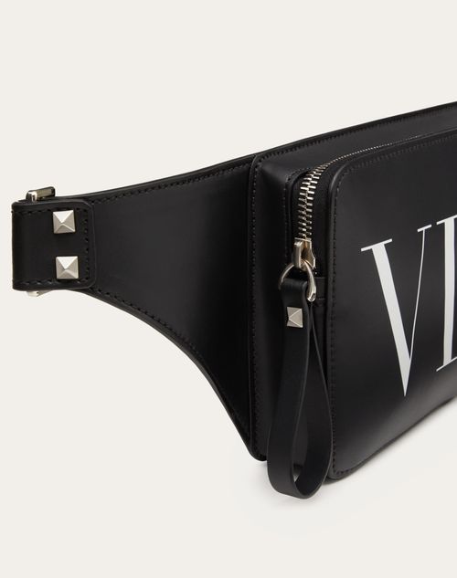 Leather Vltn Belt Bag for Man in Black/white | Valentino NL