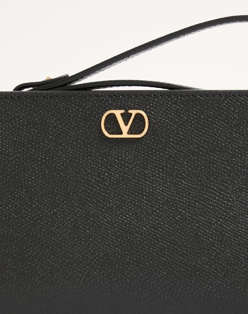 Valentino Garavani - Pouch Vlogo Signature Valentino Garavani In Vitello Granato - Nero - Uomo - Clutches E Pouch