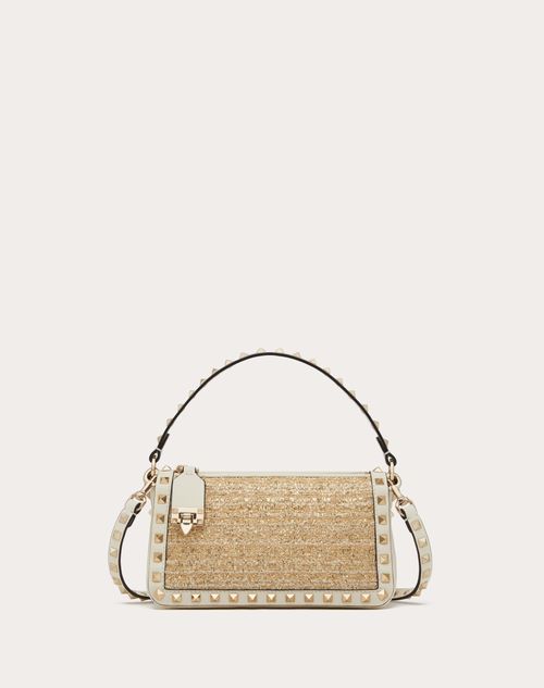 Valentino Garavani - Small Rockstud Shoulder Bag In Bouclé Raffia - Ivory/gold - Woman - Shoulder Bags