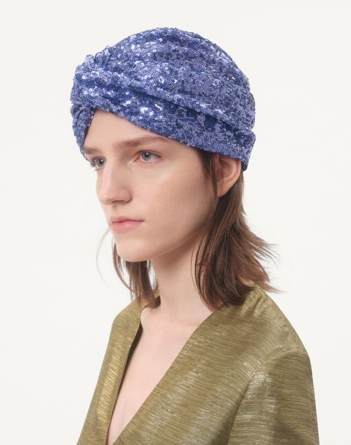 Valentino Garavani - Escape Sequined Turban - Indigo/gold - Woman - Hats And Gloves