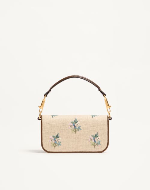 Valentino Garavani - Valentino Garavani Locò Small Linen Shoulder Bag With Embroidery - Natural/multicolour - Woman - Shoulder Bags