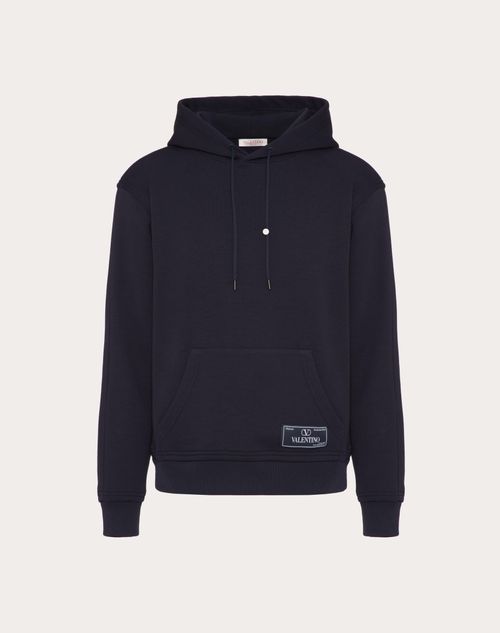 Valentino - Sudadera De Algodón Técnico Con Capucha Y Etiqueta De Sastrería De Maison Valentino - Azul Marino - Hombre - Ropa