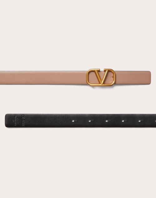 V Logo Signature 20 Reversible Leather Belt in Beige - Valentino