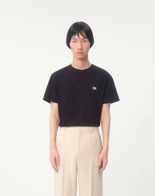 Cotton T-shirt With Vlogo Patch for Man in Dark Green Cotton T-shirt With Vlogo Patch for Man in Dark Green