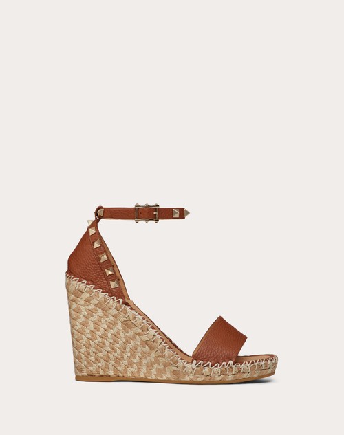 Rockstud Double leather espadrille wedges