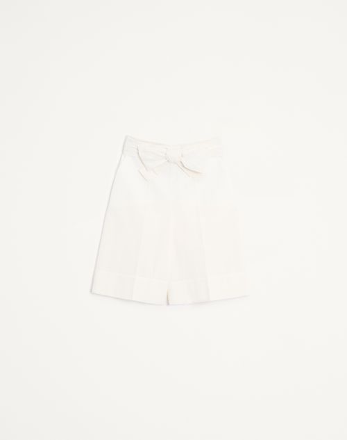 Valentino - Bermuda Shorts In Diagonal Cotton Linen - Ivory - Woman - Woman Sale