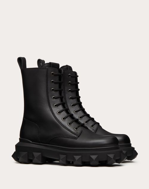 Valentino Garavani - Trackstud Calfskin Combat Boot - Black - Man - Man Shoes Sale