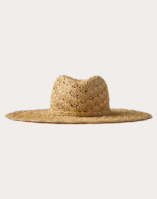 Valentino Garavani - Chapeau Fedora Escape En Raphia - Naturel/or - Femme - Gants Et Chapeaux