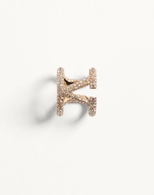 Valentino Garavani - Vlogo Signature Ring In Metal And Swarovski® Crystals - Gold/crystal - Woman - Accessories