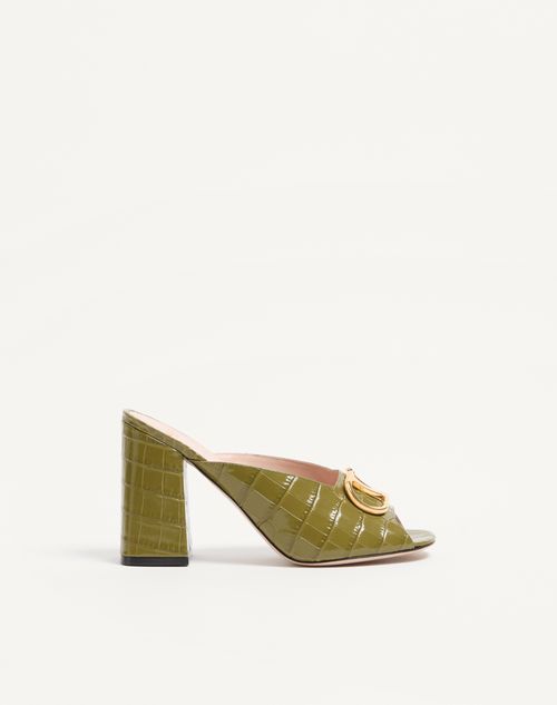 Valentino Garavani - Vlogo Signature Slide Sandal In Printed Calfskin 95mm - Green - Woman - Sandals