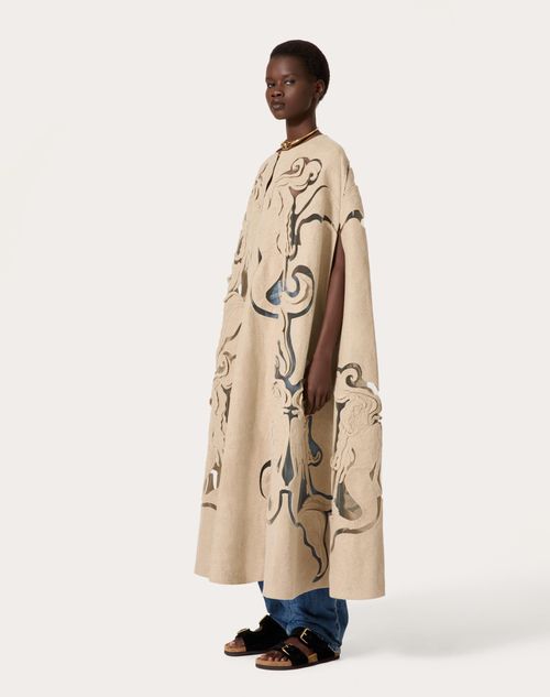 Valentino - Embroidered Linen Canvas Cape - Beige - Woman - Ready To Wear