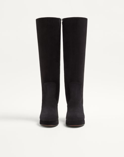 Valentino Garavani - Fawcette Platform Boot In Crust Leather 90mm - Black - Woman - Boots