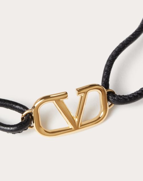 Valentino Garavani - Valentino Garavani Vlogo Signature Leather Bracelet - Black - Man - Jewellery