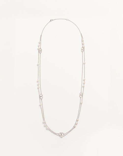 Valentino Garavani - Vlogo Signature Metal Necklace With Swarovski® Pearls - Palladium/cream - Woman - Accessories