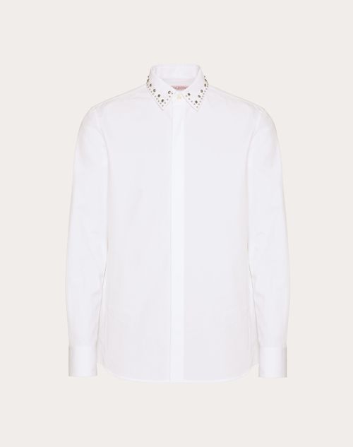 Valentino - Long-sleeved Cotton Poplin Shirt With Cabochons - White - Man - Shirts