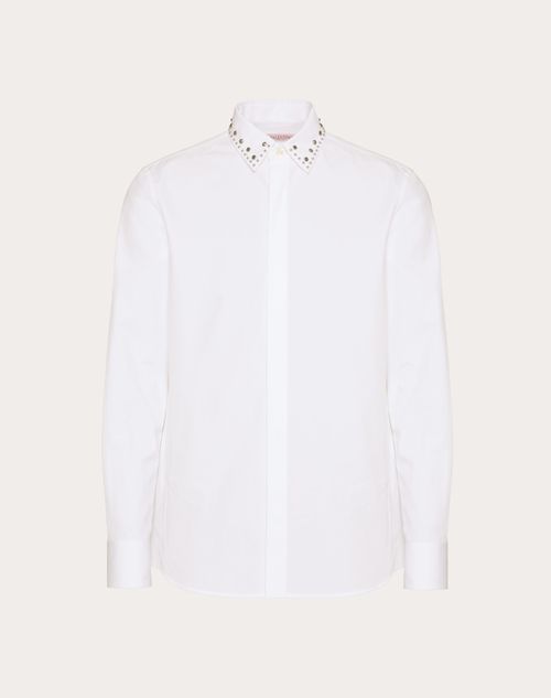 Valentino - Chemise À Manches Longues En Popeline De Coton Avec Cabochons - Blanc - Homme - Chemisiers