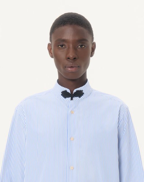 Valentino - Camicia A Maniche Lunghe Valentino In Cotone A Righe Con Alamaro - Azzurro - Uomo - Camicie