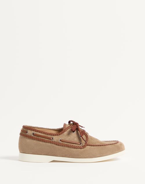 Valentino Garavani - Palm Avenue Crust And Nappa Leather Boat Shoe - Khaki/tobacco - Man - Sandals