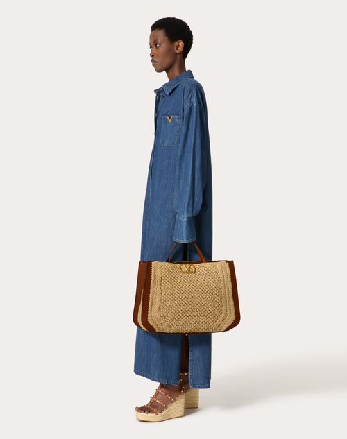 Valentino Garavani - Vlogo Signature Raffia Handbag - Natural/saddle Brown - Woman - Shelf - W Bags - Summer Bags