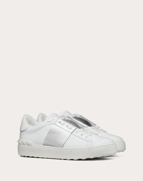 Valentino Garavani - Open Sneaker With Metallic Stripe - White/silver - Woman - Open Sneakers - Shoes