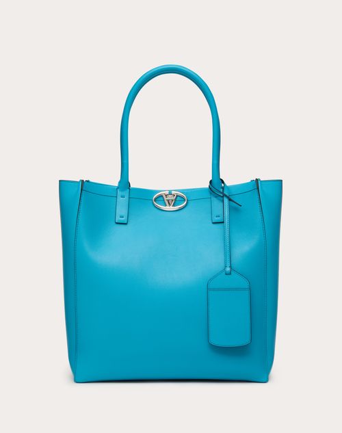 Valentino Garavani - Vlogo Locker Medium Leather Shopping Bag - Sky Blue - Man - Bags