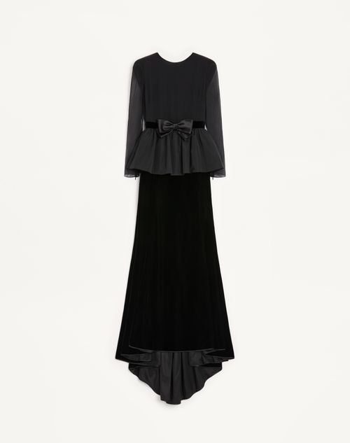 Valentino - Long Dress In Sablé Velvet - Black - Woman - Ready To Wear