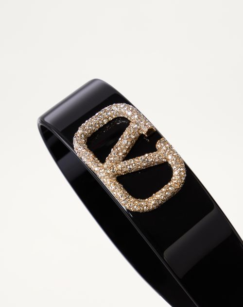 Valentino Garavani - Vlogo Signature Resin, Metal And Swarovski® Crystal Hairband - Black/gold/crystal - Woman - Hair Accessories