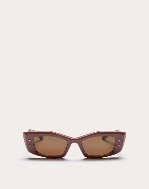 Valentino - V - Lunettes Rectangulaires En Acétate - Brown/dark Brown - Femme - Lunettes De Soleil