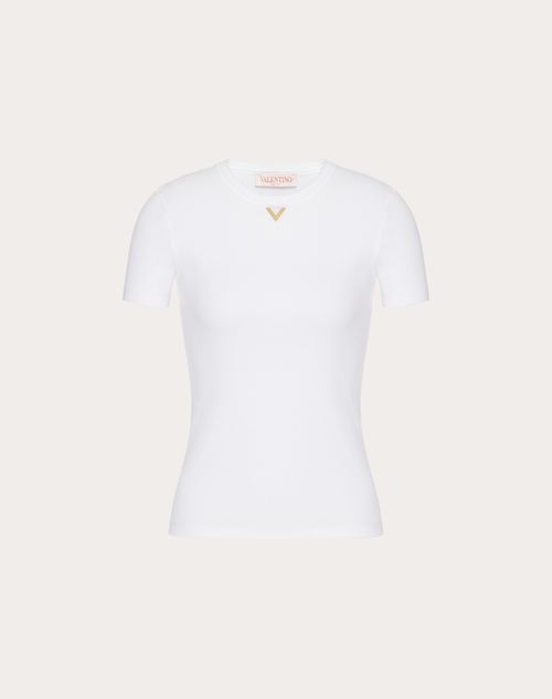 Valentino - Ribbed Cotton T-shirt - White - Woman - Shelf - Pap 
