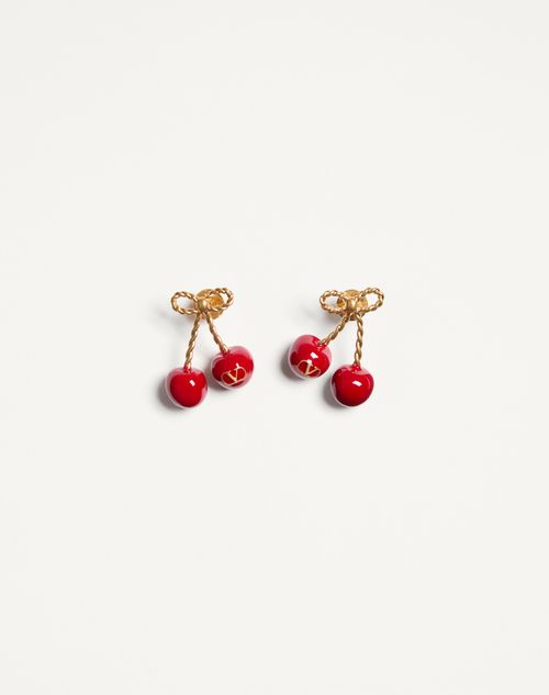 Valentino Garavani - Chez Valentino Cherryfic Metal And Enamel Earrings - Antique Brass/red - Woman - Jewelry