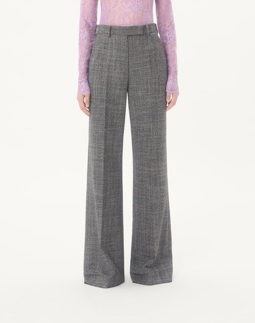 Valentino - Wool Mouliné Trousers - White/ Black - Woman - Trousers And Shorts