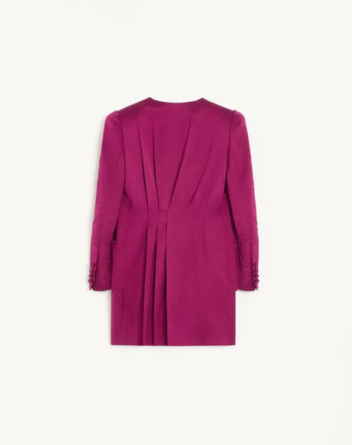 Valentino - Embroidered Satin Cady Caban Coat - Purple Magenta - Woman - Jackets And Blazers