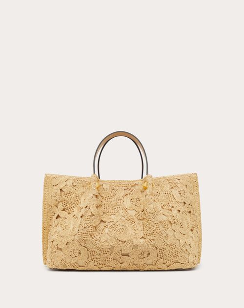 Medium Shopping Bag In Lace effect Raffia for Woman in Natural Valentino US